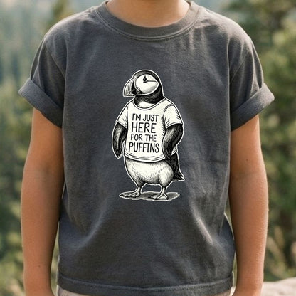 I'm Just Here for the Puffins Kids Cotton T-Shirt