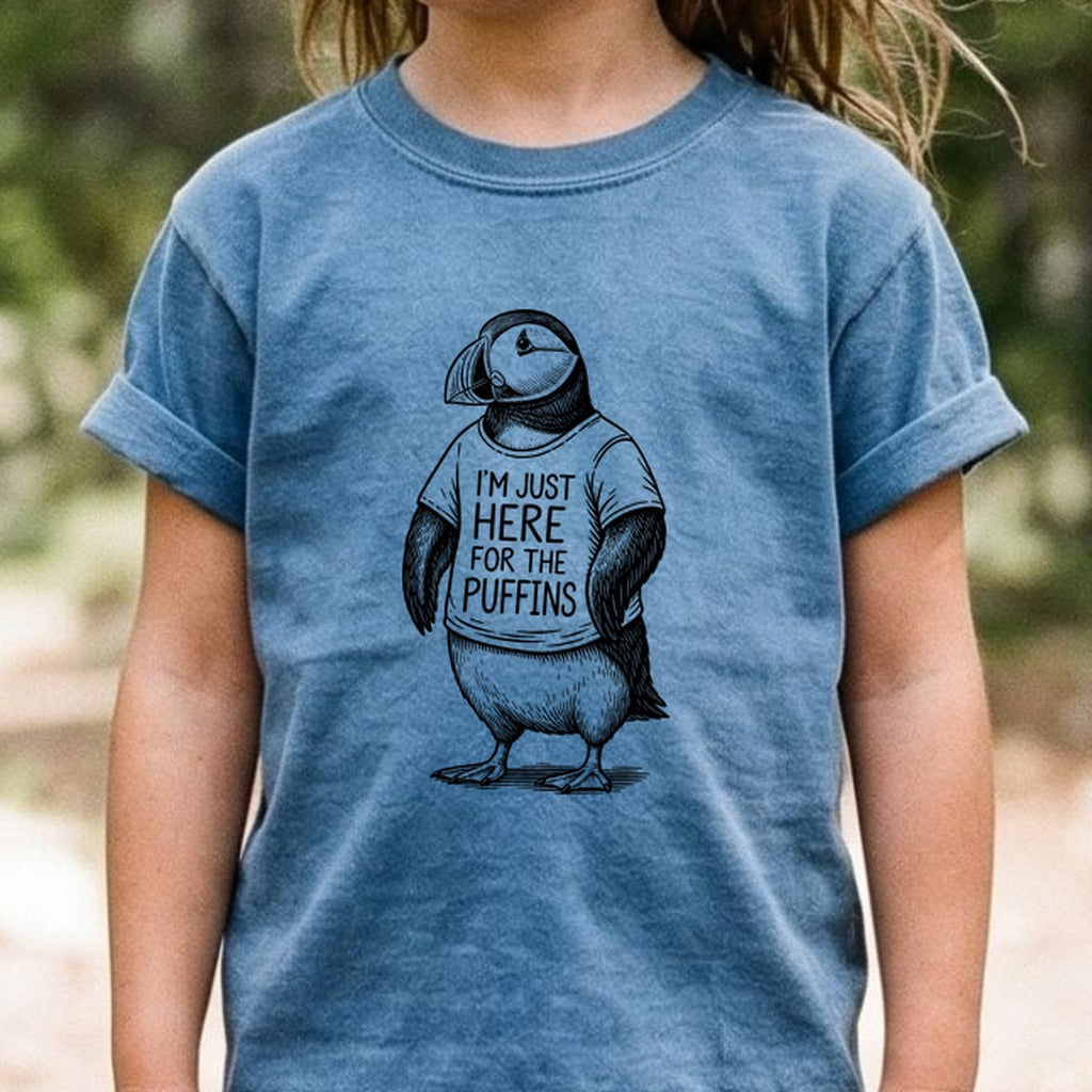 I'm Just Here for the Puffins Kids Cotton T-Shirt