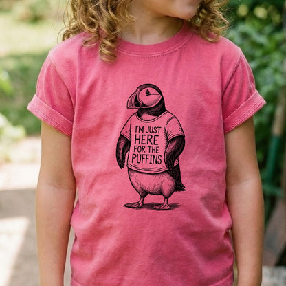 I'm Just Here for the Puffins Kids Cotton T-Shirt