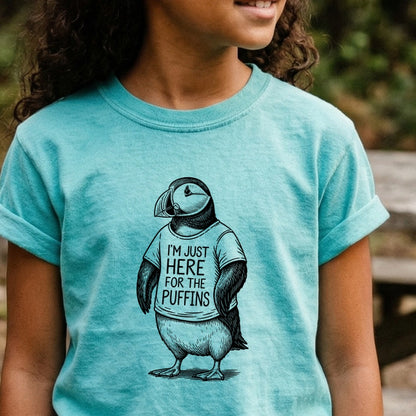 I'm Just Here for the Puffins Kids Cotton T-Shirt