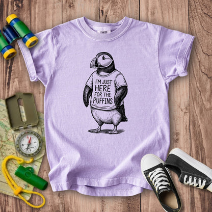 I'm Just Here for the Puffins Kids Cotton T-Shirt