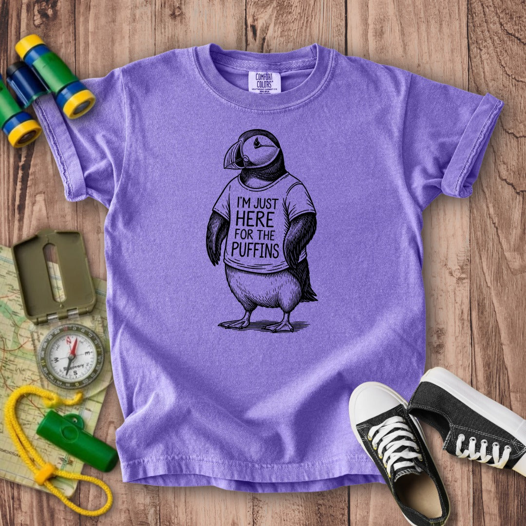 I'm Just Here for the Puffins Kids Cotton T-Shirt