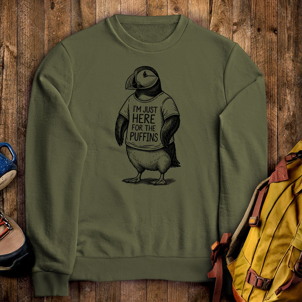 I'm Just Here for the Puffins Crewneck Sweatshirt