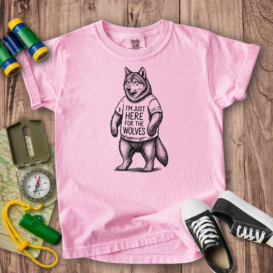 I'm Just Here for the Wolves Kids Cotton T-Shirt