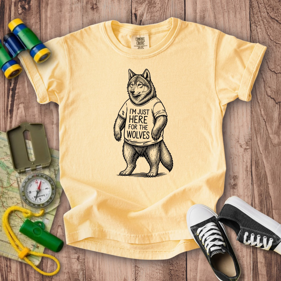 I'm Just Here for the Wolves Kids Cotton T-Shirt