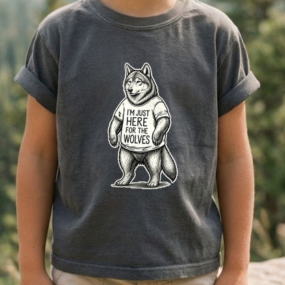 I'm Just Here for the Wolves Kids Cotton T-Shirt