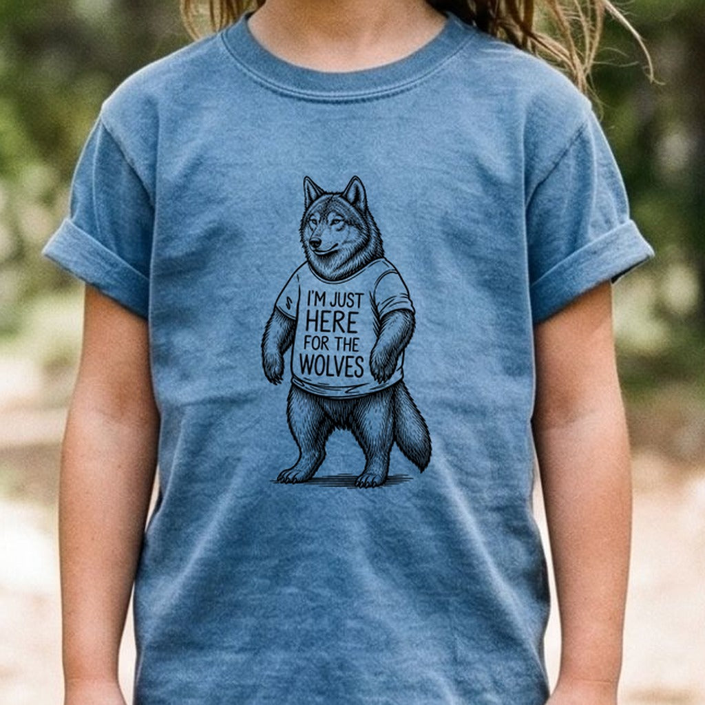 I'm Just Here for the Wolves Kids Cotton T-Shirt