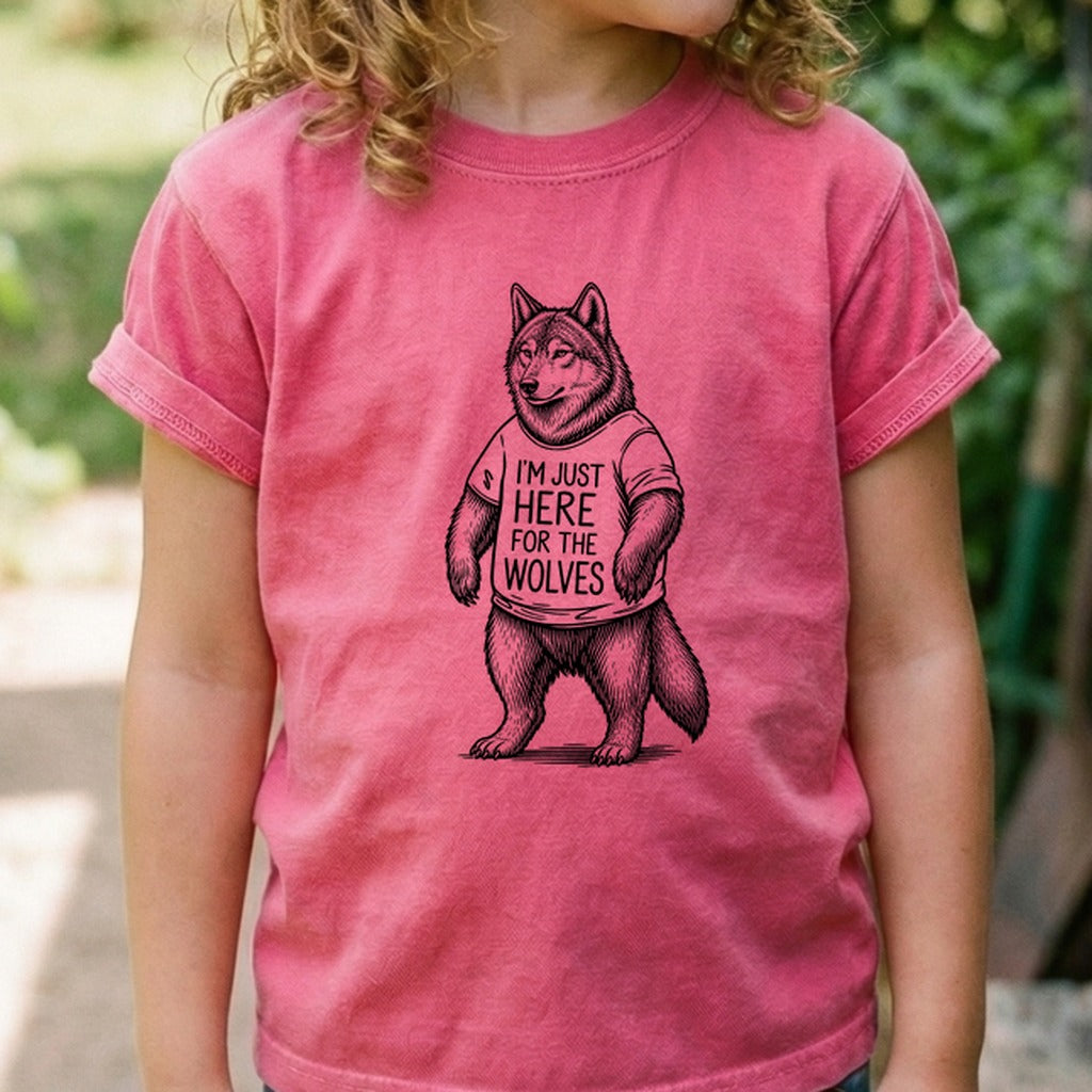 I'm Just Here for the Wolves Kids Cotton T-Shirt
