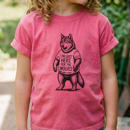 I'm Just Here for the Wolves Kids Cotton T-Shirt
