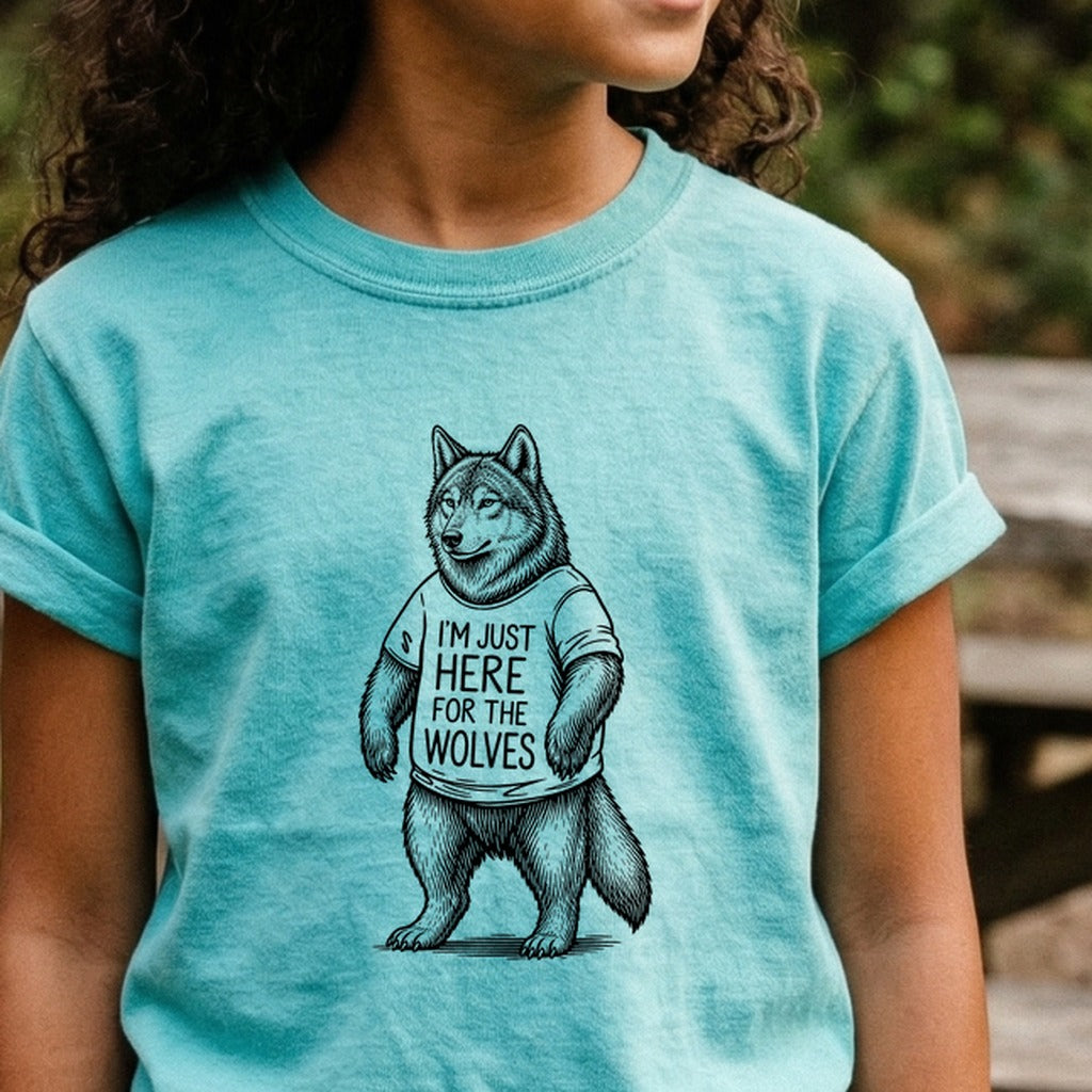 I'm Just Here for the Wolves Kids Cotton T-Shirt