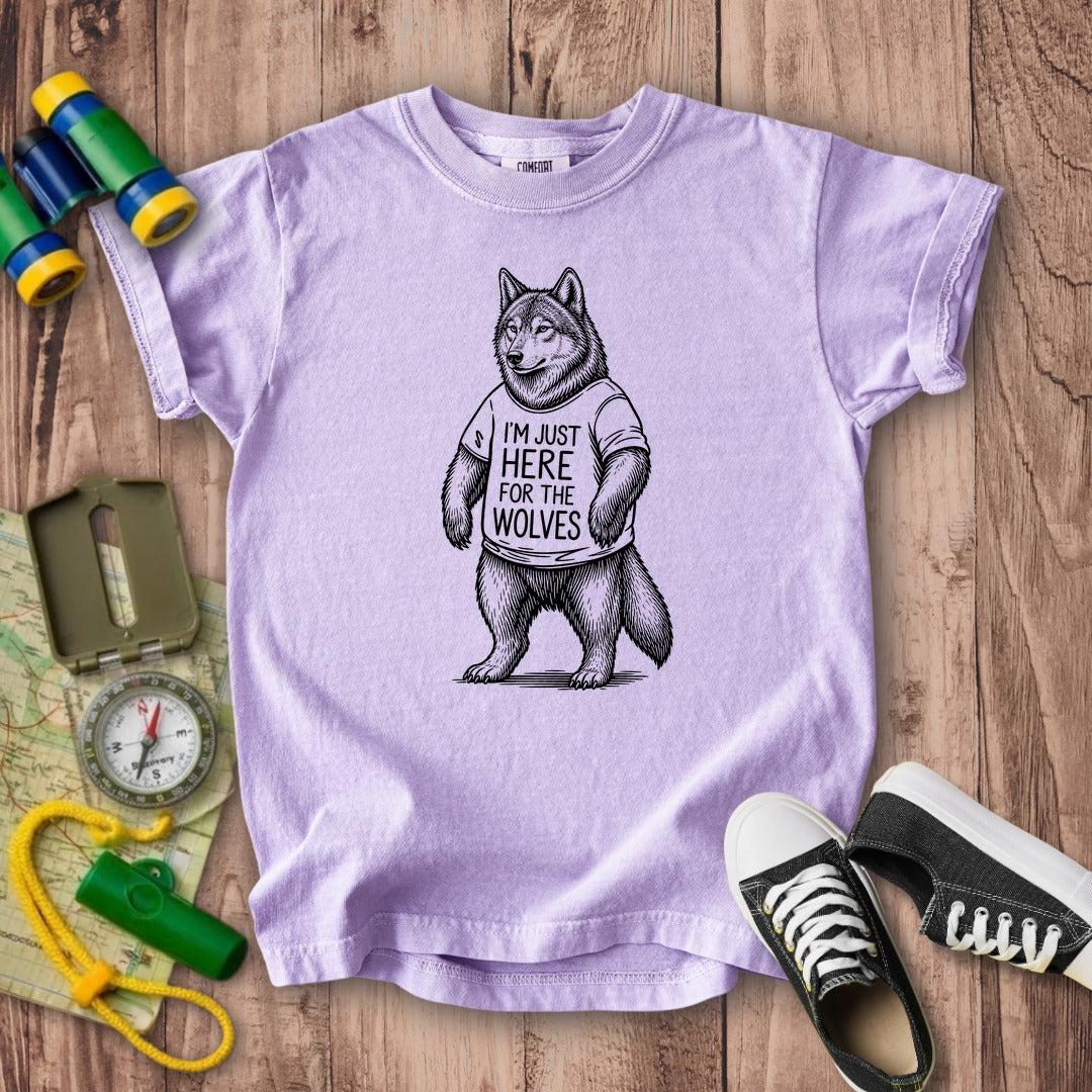 I'm Just Here for the Wolves Kids Cotton T-Shirt