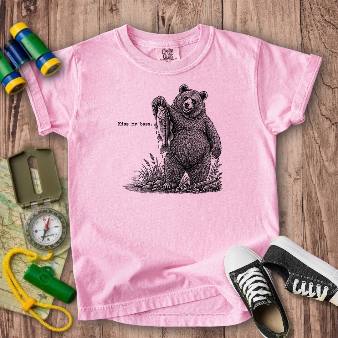 Bear Kiss My Bass Kids Cotton T-Shirt