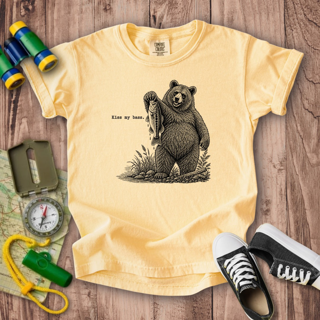 Bear Kiss My Bass Kids Cotton T-Shirt