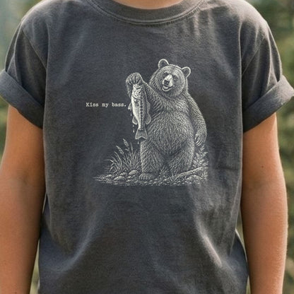 Bear Kiss My Bass Kids Cotton T-Shirt
