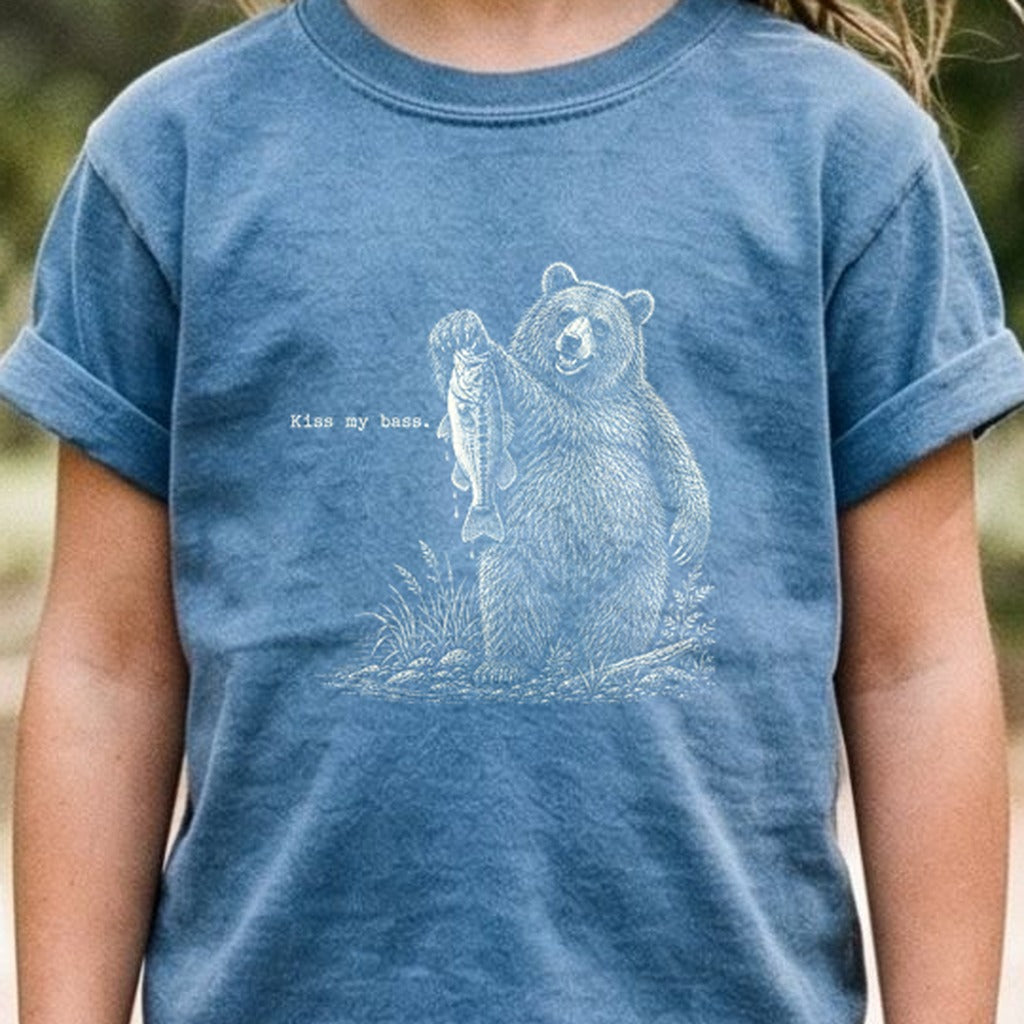 Bear Kiss My Bass Kids Cotton T-Shirt