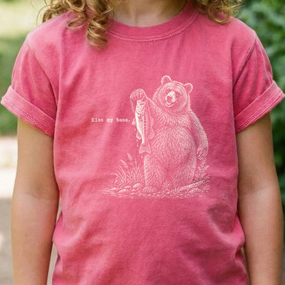 Bear Kiss My Bass Kids Cotton T-Shirt