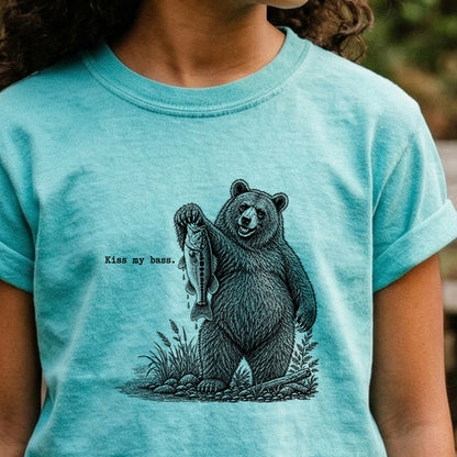 Bear Kiss My Bass Kids Cotton T-Shirt
