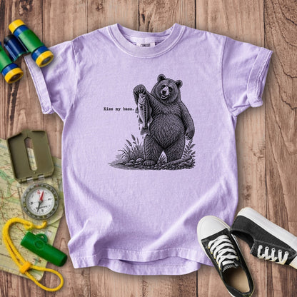 Bear Kiss My Bass Kids Cotton T-Shirt
