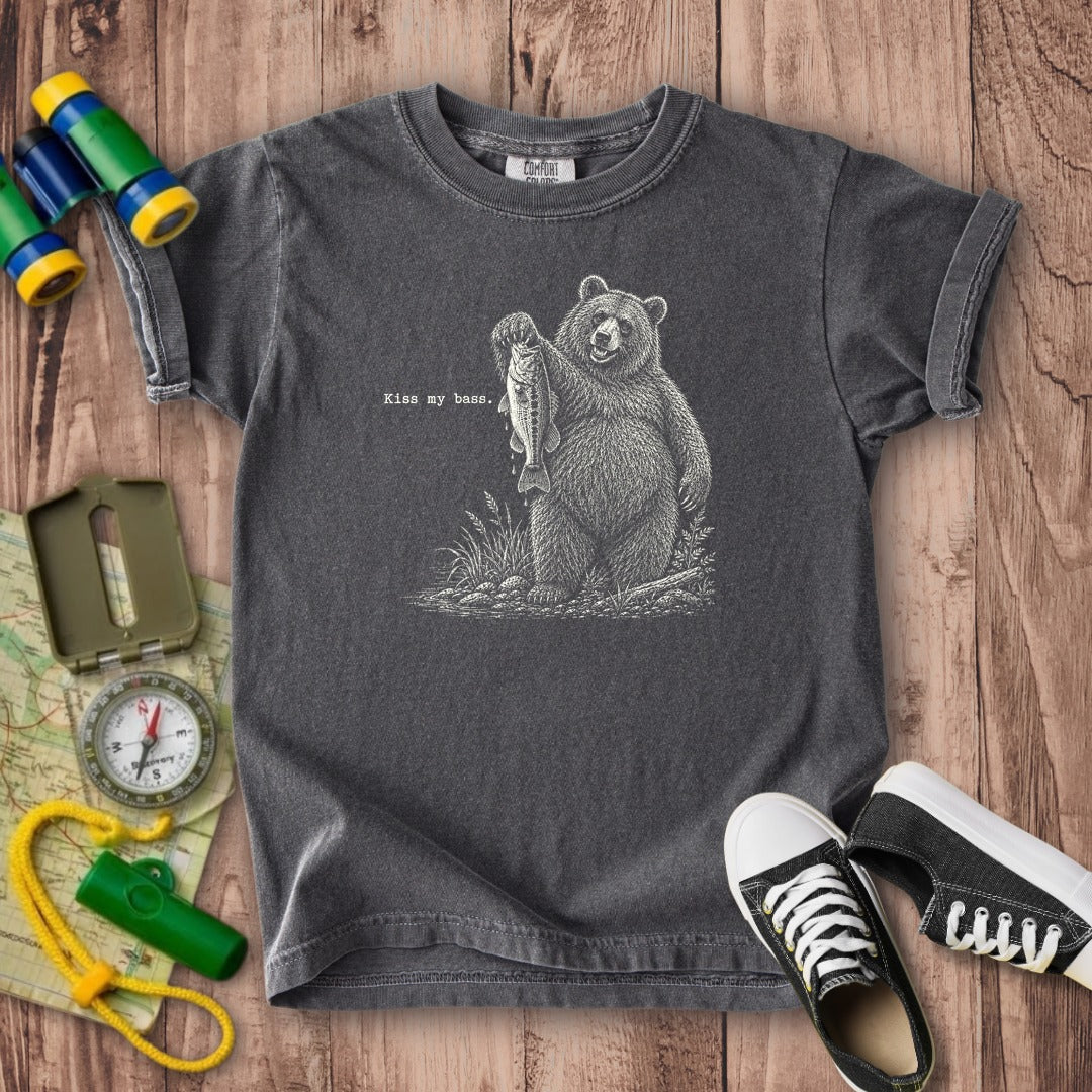 Bear Kiss My Bass Kids Cotton T-Shirt