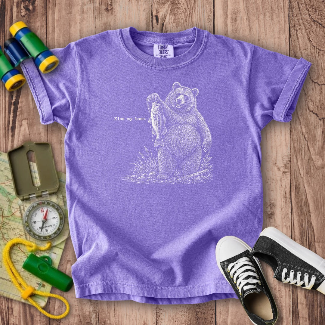 Bear Kiss My Bass Kids Cotton T-Shirt