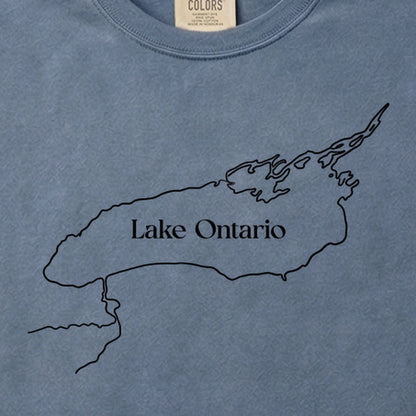 Lake Ontario Line Drawing Cotton T-Shirt