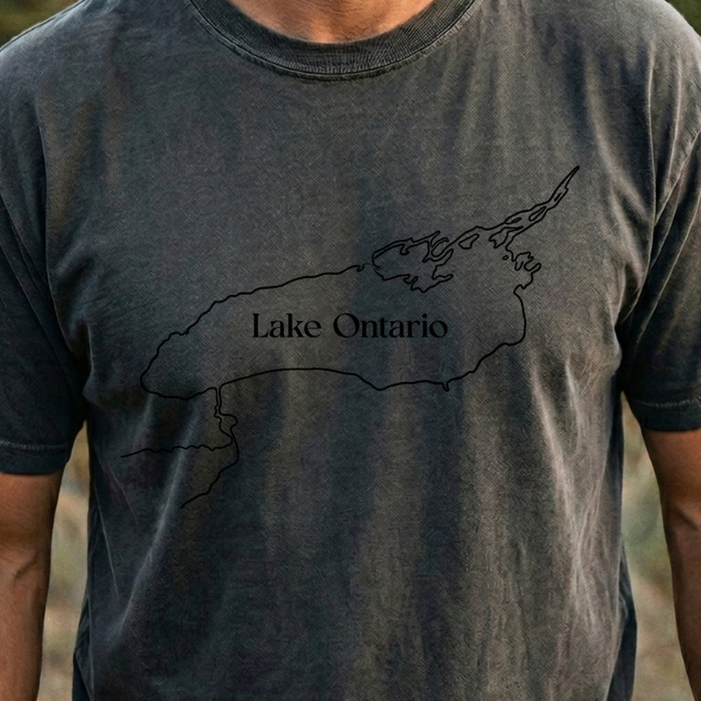 Lake Ontario Line Drawing Cotton T-Shirt