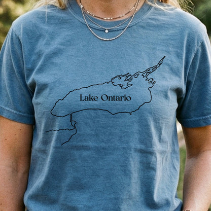 Lake Ontario Line Drawing Cotton T-Shirt