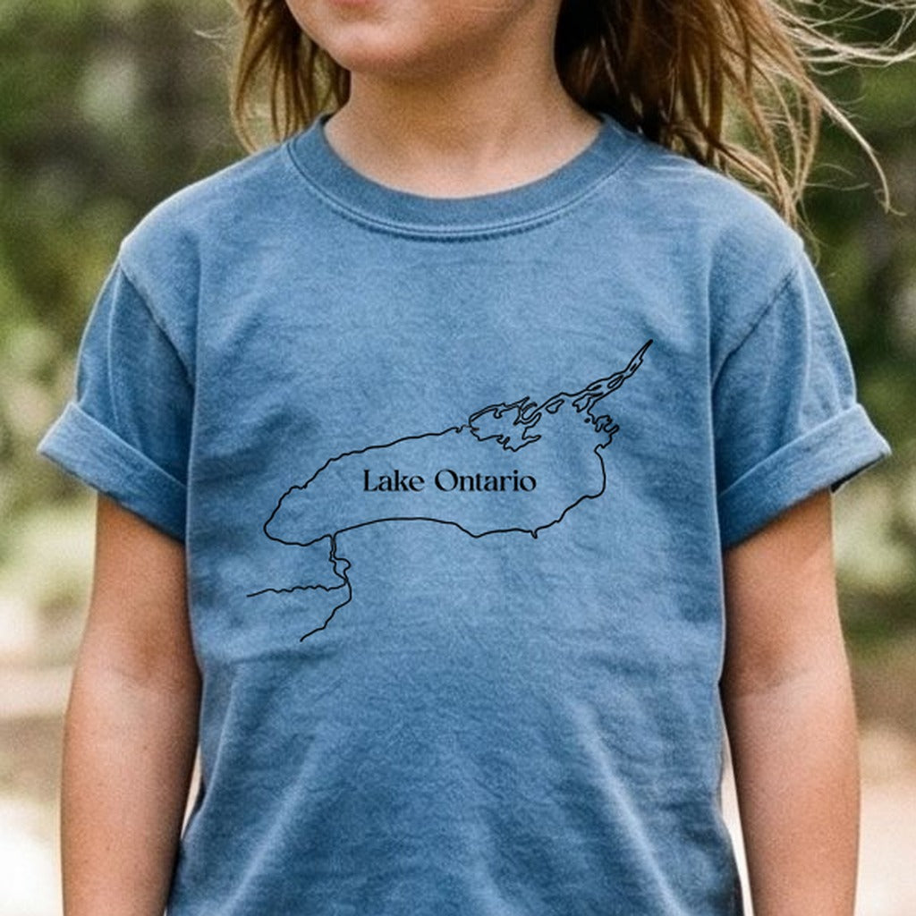 Lake Ontario Line Drawing Kids Cotton T-Shirt