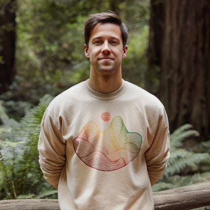 Mountain Sunset Woodblock Crewneck Sweatshirt Adventure and Outdoors Themed Sweatshirt