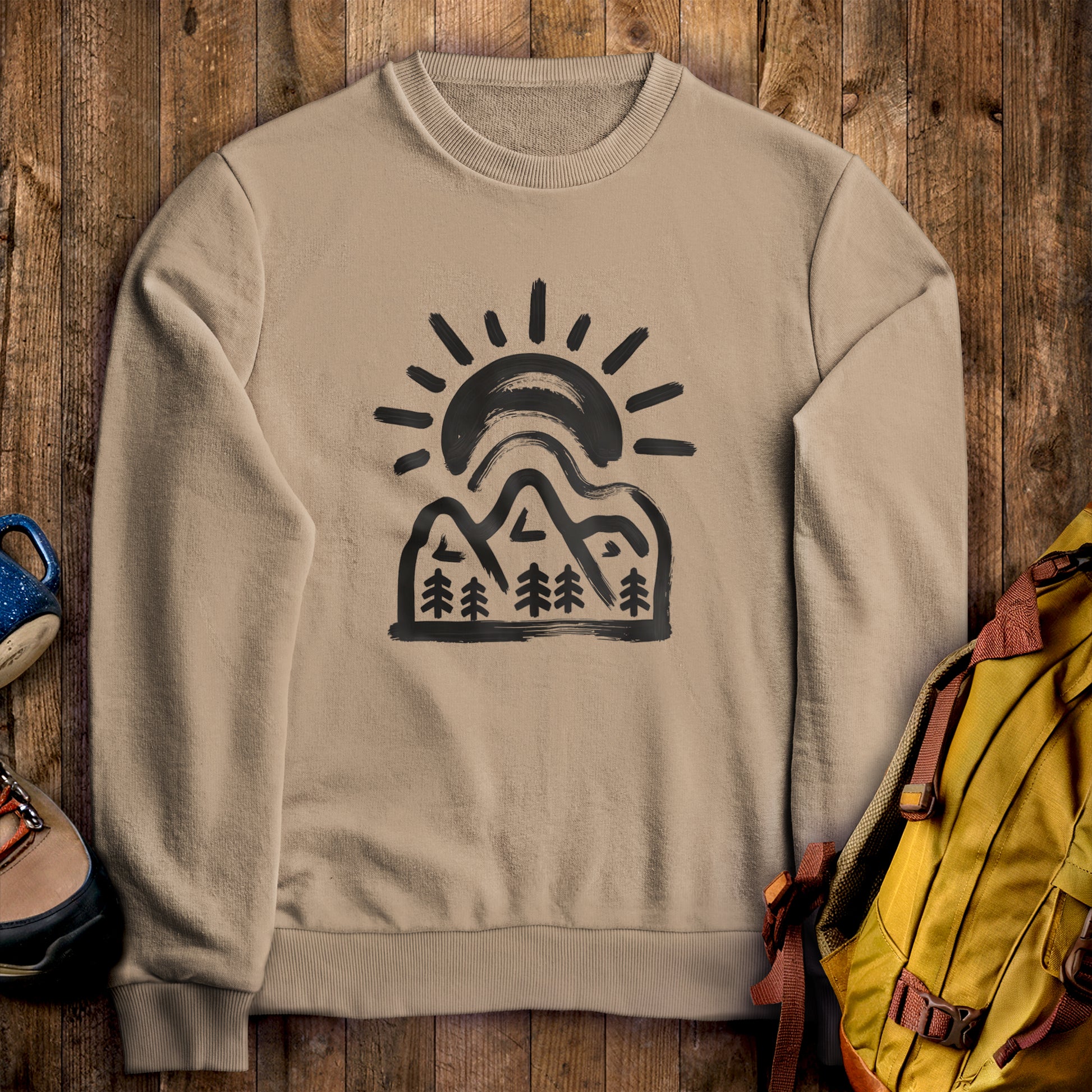 Painted Peaks Crewneck Sweatshirt Sand Adventure and Outdoors Themed Sweatshirt