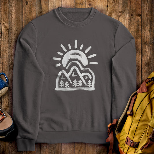 Painted Peaks Crewneck Sweatshirt Charcoal Adventure and Outdoors Themed Sweatshirt