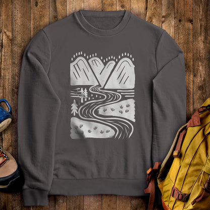 Valley Trails Crewneck Sweatshirt Charcoal Adventure and Outdoors Themed Sweatshirt