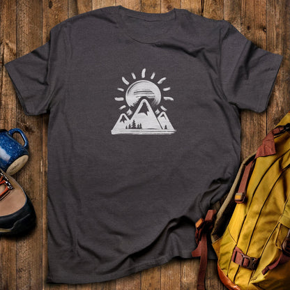 Summit Sunrise Painting T-Shirt Dark Heather Adventure and Outdoors Themed T-Shirt