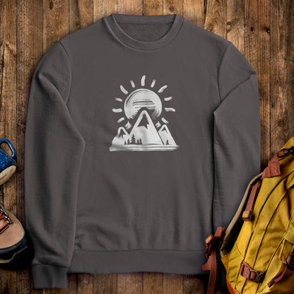 Summit Sunrise Crewneck Sweatshirt Charcoal Adventure and Outdoors Themed Sweatshirt