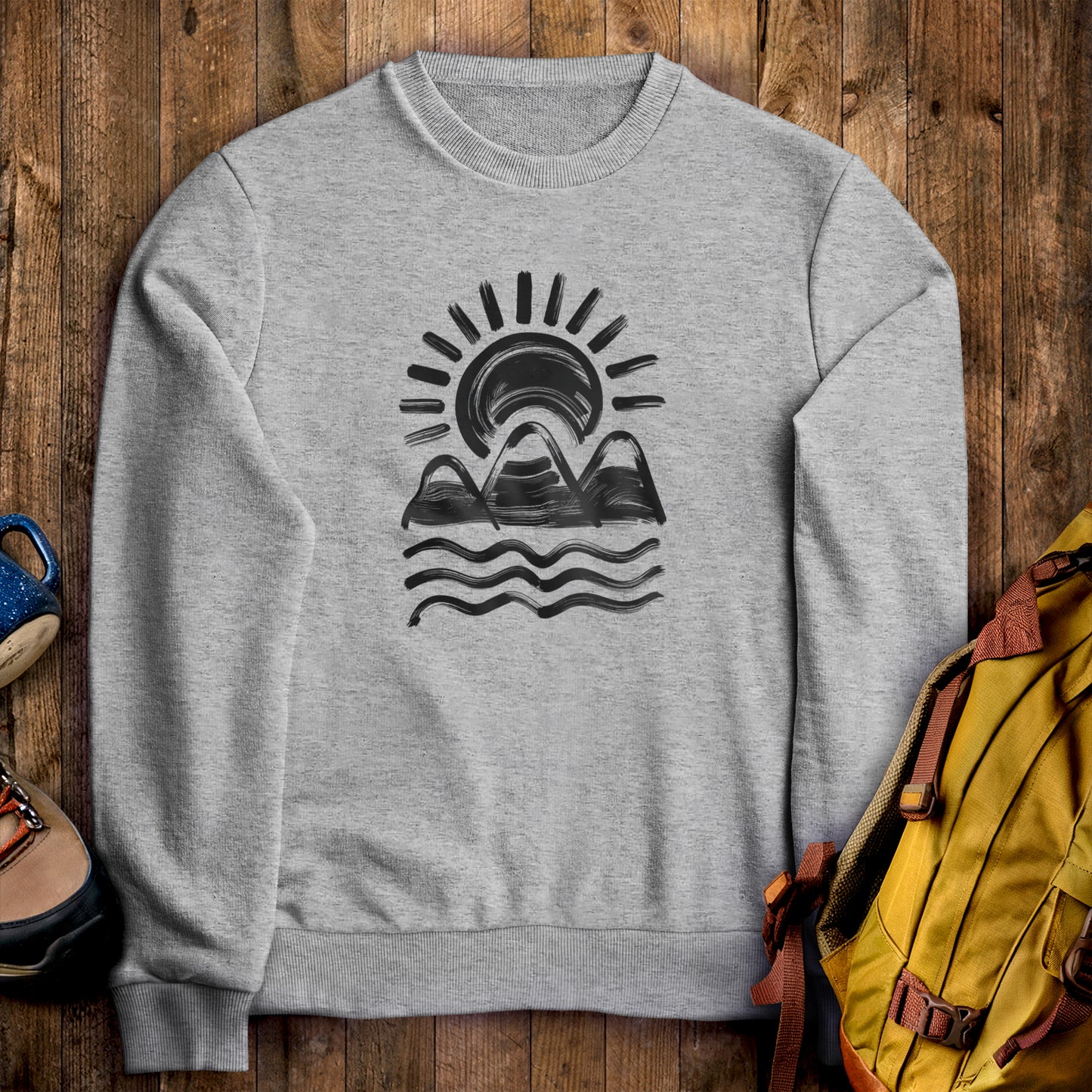 Three Sisters Mountains Crewneck Sweatshirt Sport Grey Adventure and Outdoors Themed Sweatshirt