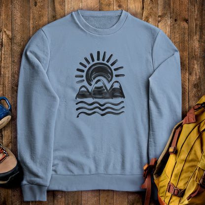 Three Sisters Mountains Crewneck Sweatshirt Stone Blue Adventure and Outdoors Themed Sweatshirt