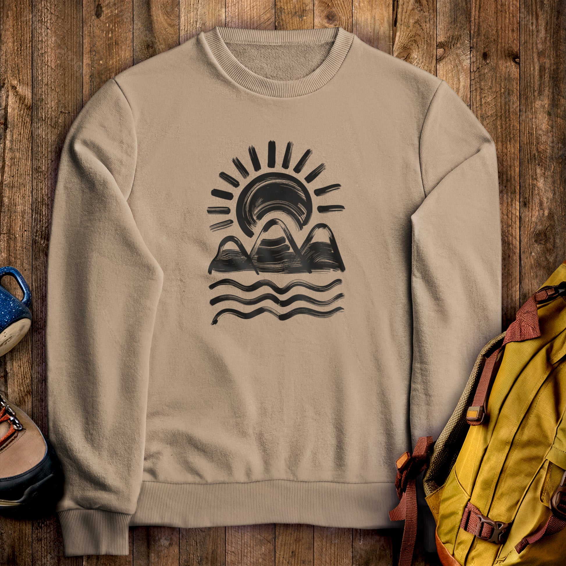 Three Sisters Mountains Crewneck Sweatshirt Sand Adventure and Outdoors Themed Sweatshirt