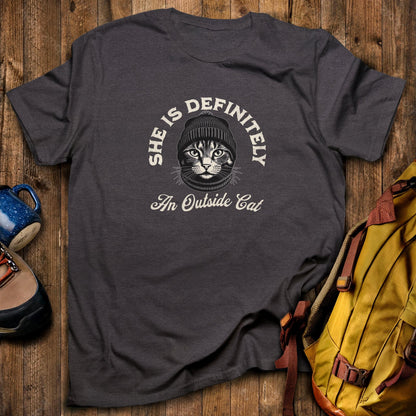 Outside Cat T-Shirt Dark Heather Adventure and Outdoors Themed T-Shirt