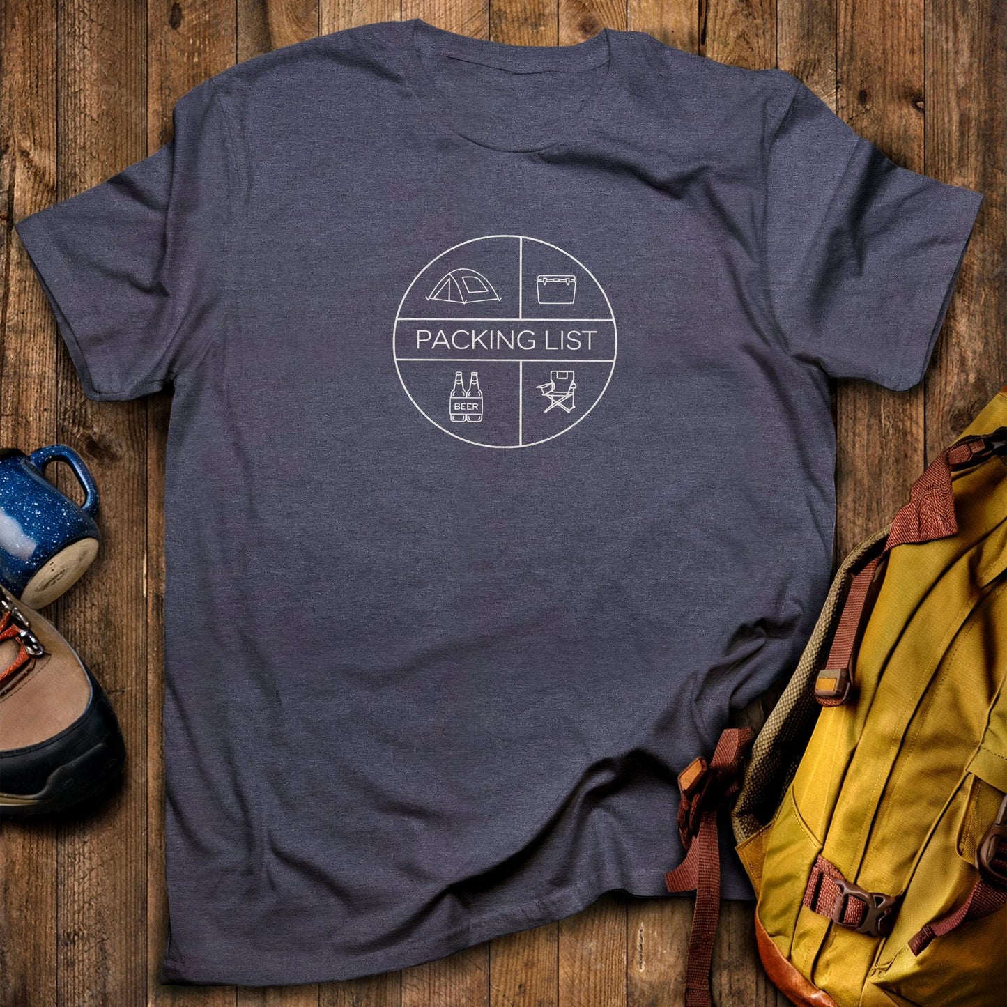 Camping Packing List T-Shirt Heather Navy Adventure and Outdoors Themed T-Shirt