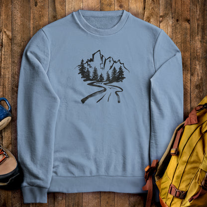 Mountain Bound Crewneck Sweatshirt Stone Blue Adventure and Outdoors Themed Sweatshirt