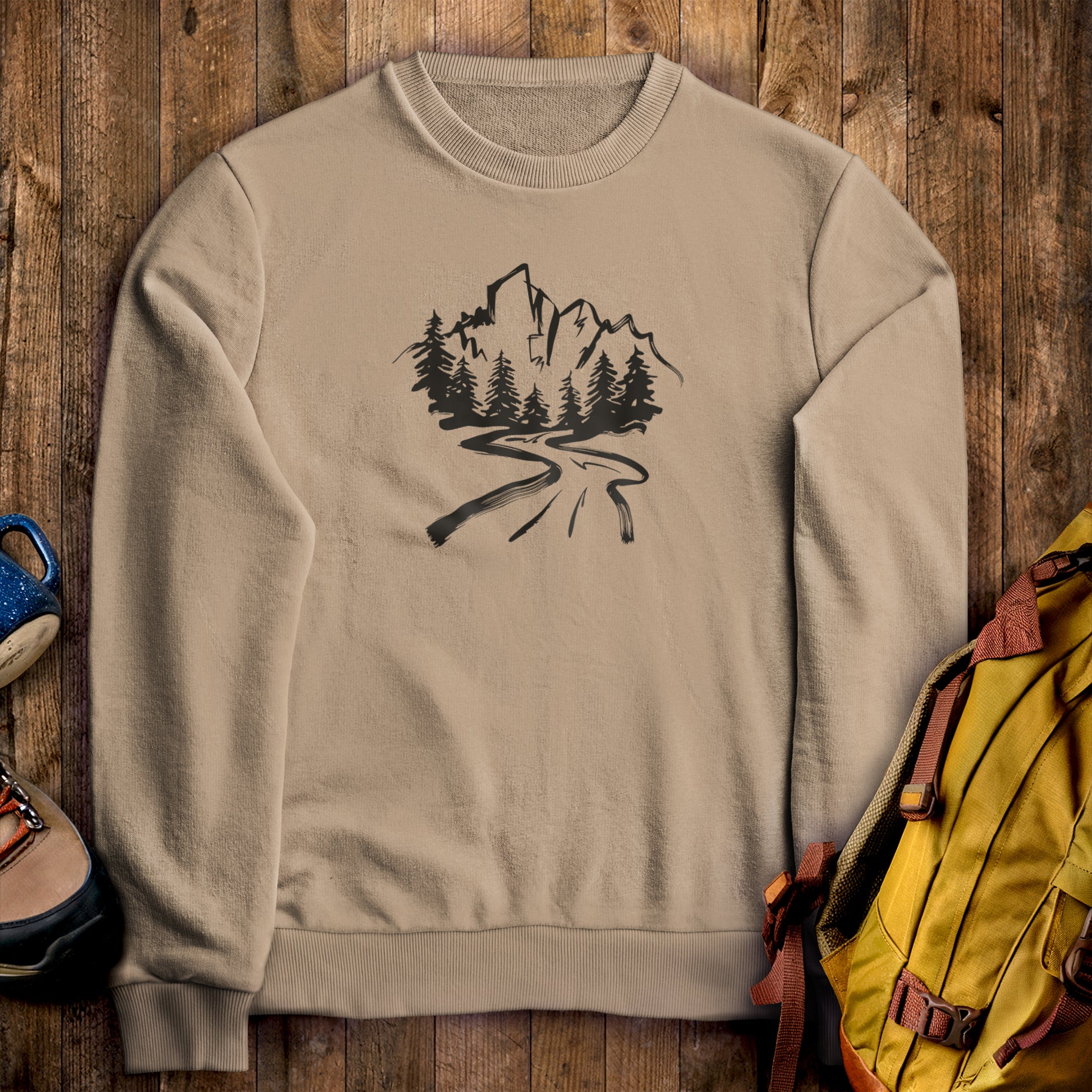 Mountain Bound Crewneck Sweatshirt Sand Adventure and Outdoors Themed Sweatshirt
