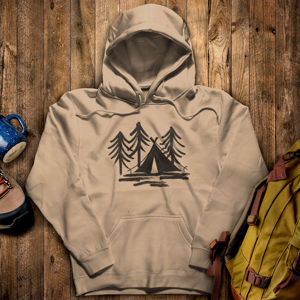 Painted Camp Hoodie Sand Adventure and Outdoors Themed Hoodie