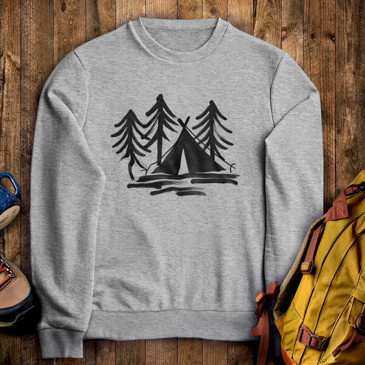 Painted Camp Crewneck Sweatshirt Sport Grey Adventure and Outdoors Themed Sweatshirt