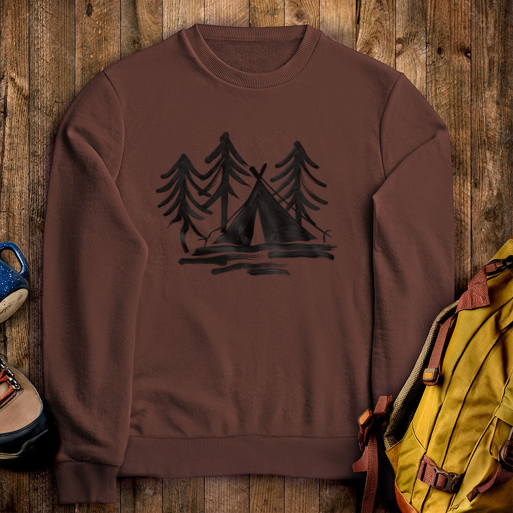 Painted Camp Crewneck Sweatshirt Cocoa Adventure and Outdoors Themed Sweatshirt