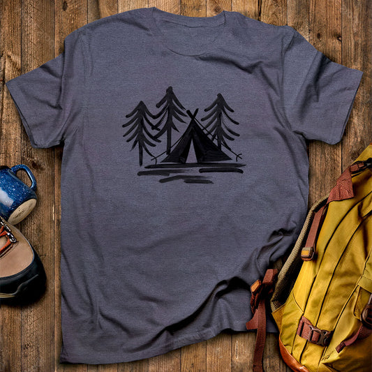 Painted Camp T-Shirt Heather Navy Adventure and Outdoors Themed T-Shirt