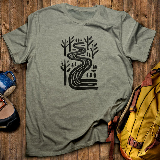 Painted River T-Shirt Heather Military Green Adventure and Outdoors Themed T-Shirt