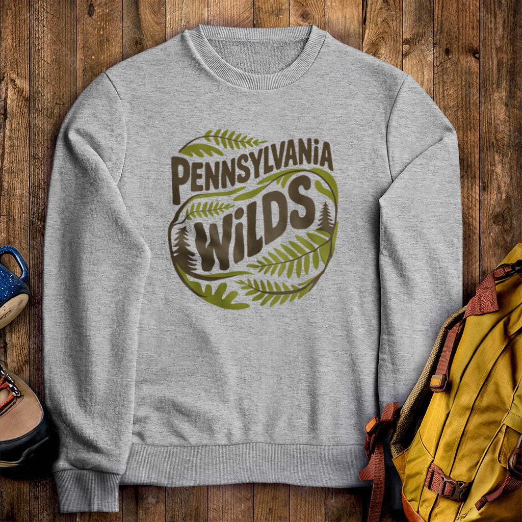 Pennsylvania Wilds Ferns Crewneck Sweatshirt Sport Grey Adventure and Outdoors Themed Sweatshirt