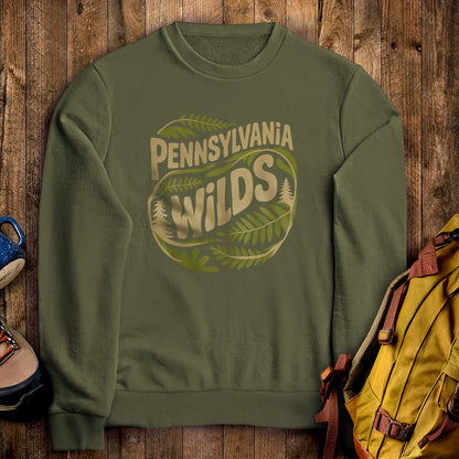 Pennsylvania Wilds Ferns Crewneck Sweatshirt Military Green Adventure and Outdoors Themed Sweatshirt