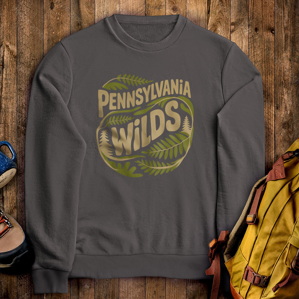 Pennsylvania Wilds Ferns Crewneck Sweatshirt Charcoal Adventure and Outdoors Themed Sweatshirt