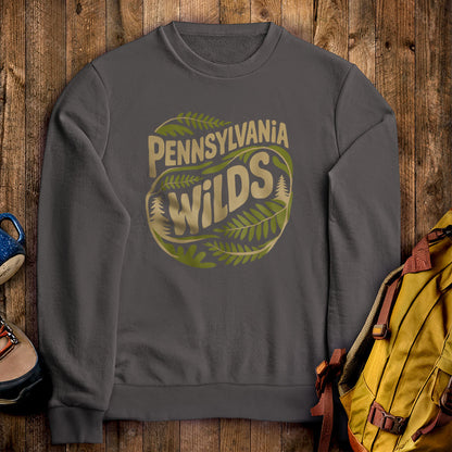 Pennsylvania Wilds Ferns Crewneck Sweatshirt Charcoal Adventure and Outdoors Themed Sweatshirt